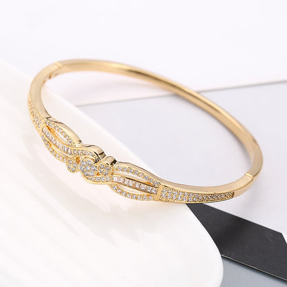Star Pattern Copper Bangle With Golden Electroplated Finish And Zircon Inlay In Gold