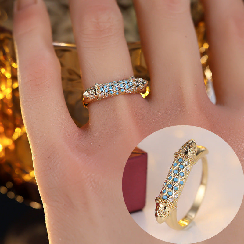 Luxurious Geometric Rings For Women In Electroplated Copper With Zircon Inlay