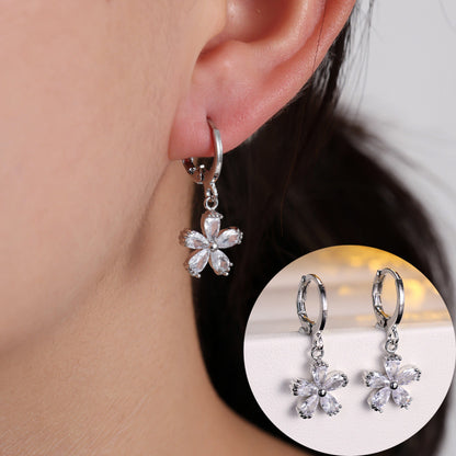 Gold Flowers Drop Earrings For Women With Copper Ear Pins And Zircon Inlay Material