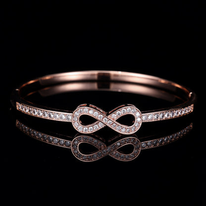 Luxurious Infinity Inlay Copper Bangle With Zircon, Electroplated Finish, Perfect For Couples