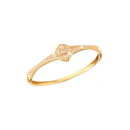 Heart Shape Inlay Bangle For Women, Electroplated Copper With Zircon Inlay, Elegant And Stylish Jewelry