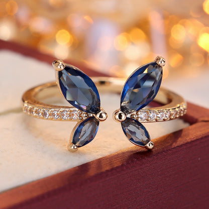 Butterfly Open Ring For Women In Gold Copper With Zircon Inlay