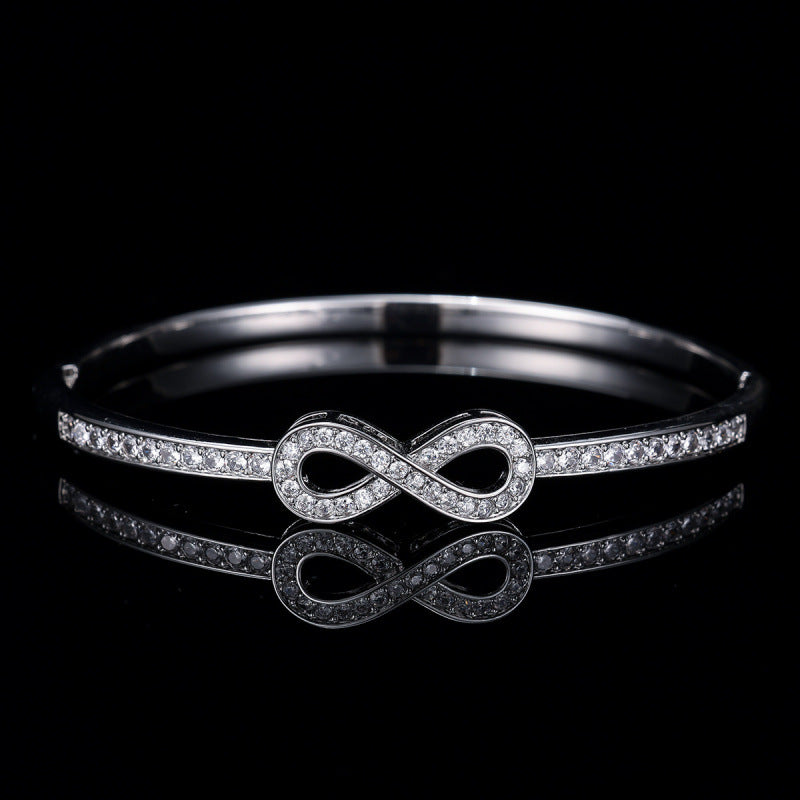 Luxurious Infinity Inlay Copper Bangle With Zircon, Electroplated Finish, Perfect For Couples