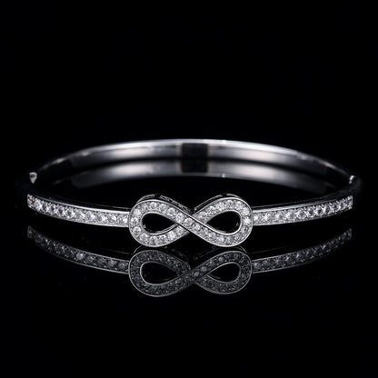 Luxurious Infinity Inlay Copper Bangle With Zircon, Electroplated Finish, Perfect For Couples