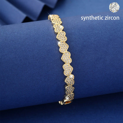 Heart Shape Inlay Bangle For Women, Electroplated Copper With Zircon Inlay, Elegant And Stylish Jewelry