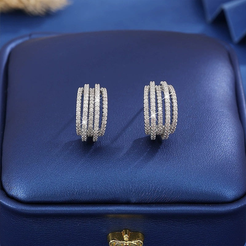 Elaborate Irregular Stud Earrings For Women In White With Copper Ear Pins And Rhinestone Inlay