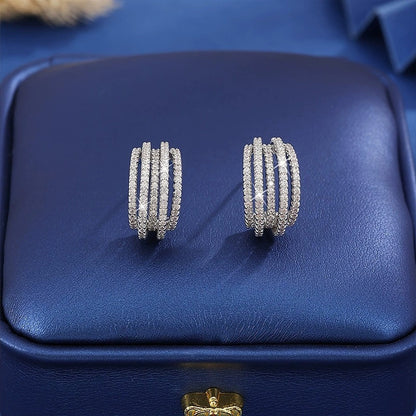 Elaborate Irregular Stud Earrings For Women In White With Copper Ear Pins And Rhinestone Inlay