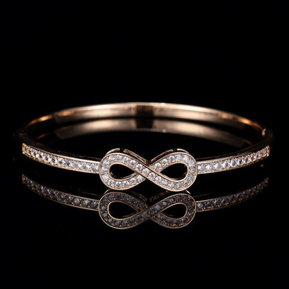 Luxurious Infinity Inlay Copper Bangle With Zircon, Electroplated Finish, Perfect For Couples