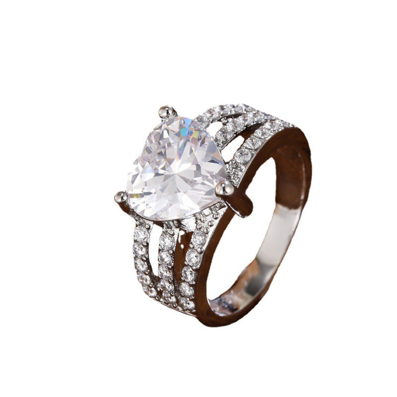 Heart Shape Ring For Women In White, Copper Material With Electroplated Gold Plating And Zircon Inlay