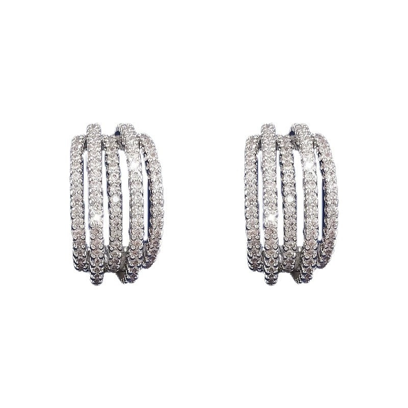 Elaborate Irregular Stud Earrings For Women In White With Copper Ear Pins And Rhinestone Inlay
