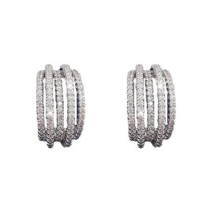 Elaborate Irregular Stud Earrings For Women In White With Copper Ear Pins And Rhinestone Inlay
