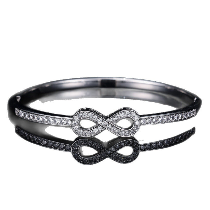Luxurious Infinity Inlay Copper Bangle With Zircon, Electroplated Finish, Perfect For Couples