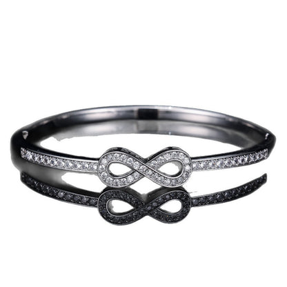 Luxurious Infinity Inlay Copper Bangle With Zircon, Electroplated Finish, Perfect For Couples