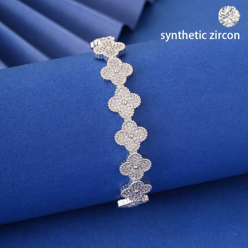 Heart Shape Inlay Bangle For Women, Electroplated Copper With Zircon Inlay, Elegant And Stylish Jewelry