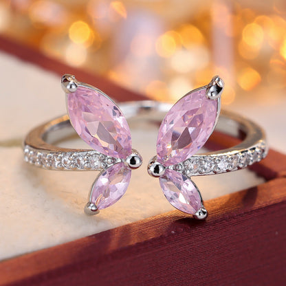 Butterfly Open Ring For Women In Gold Copper With Zircon Inlay