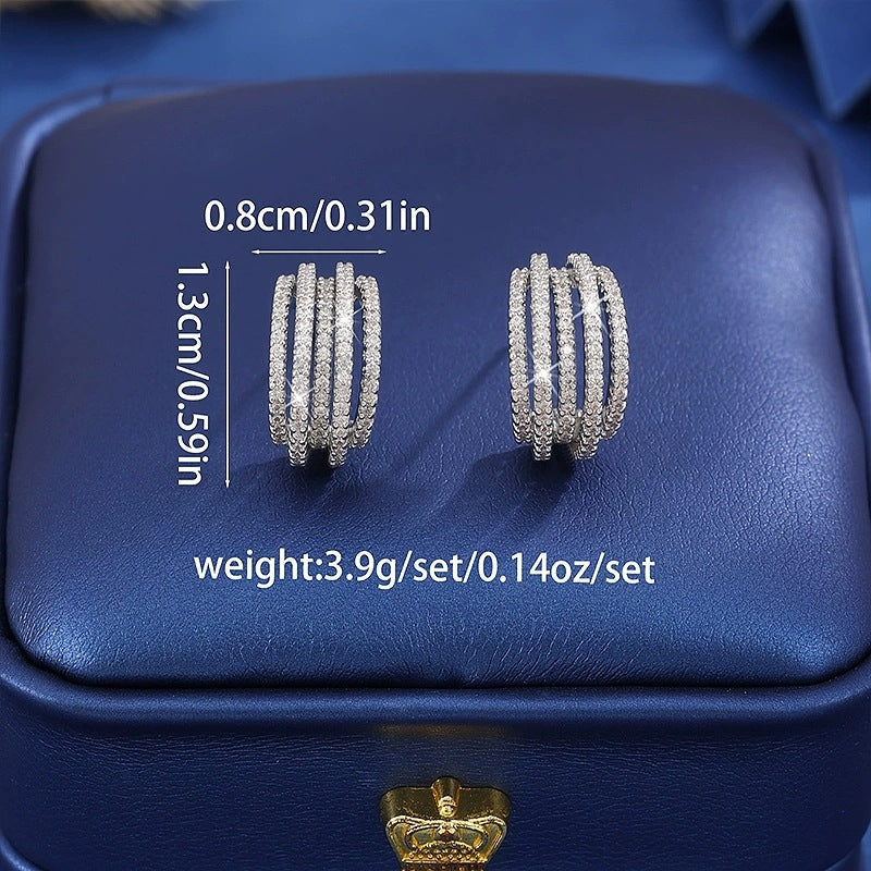 Elaborate Irregular Stud Earrings For Women In White With Copper Ear Pins And Rhinestone Inlay