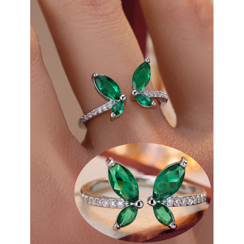 Butterfly Open Ring For Women In Gold Copper With Zircon Inlay