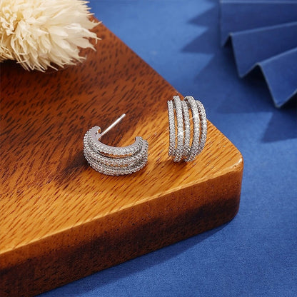 Elaborate Irregular Stud Earrings For Women In White With Copper Ear Pins And Rhinestone Inlay
