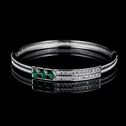 Stripe Bangle In Gold Electroplated Copper With Zircon Inlay, Elegant Accessory For Banquet