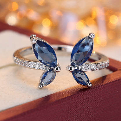 Butterfly Open Ring For Women In Gold Copper With Zircon Inlay