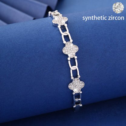 Heart Shape Inlay Bangle For Women, Electroplated Copper With Zircon Inlay, Elegant And Stylish Jewelry