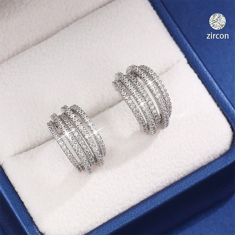 Elaborate Irregular Stud Earrings For Women In White With Copper Ear Pins And Rhinestone Inlay