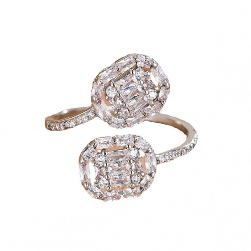 Geometric Open Rings For Women In Copper With White Rhinestones Inlay