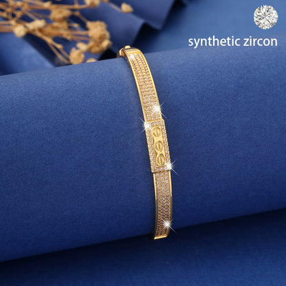 Heart Shape Inlay Bangle For Women, Electroplated Copper With Zircon Inlay, Elegant And Stylish Jewelry