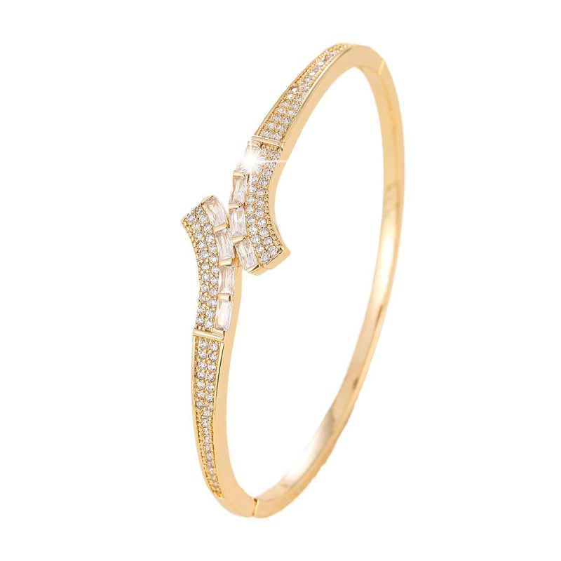 Geometric Copper Bangle For Women In Simple Style With Zircon Inlay