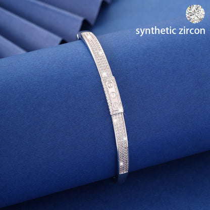 Heart Shape Inlay Bangle For Women, Electroplated Copper With Zircon Inlay, Elegant And Stylish Jewelry