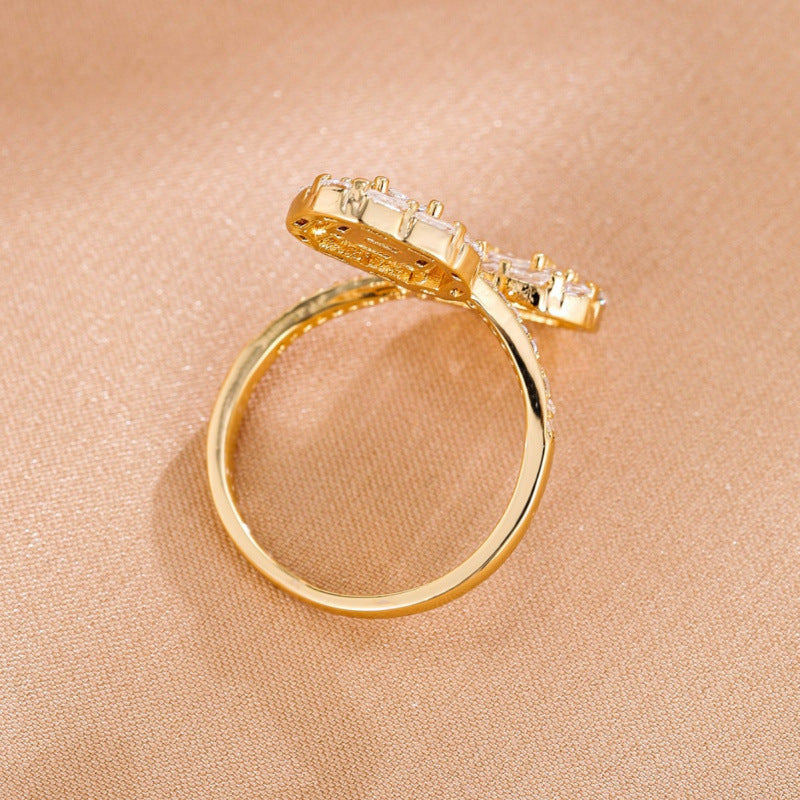 Geometric Open Rings For Women In Copper With White Rhinestones Inlay