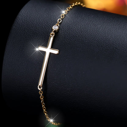 Ethnic Style Cross Bracelet For Women In Gold Copper With Zircon Inlay