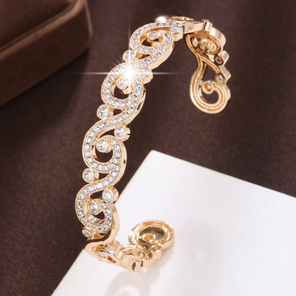 Elegant Inlay Bangle Crafted From Copper With Zircon Inlay And Gold Electroplated Finish
