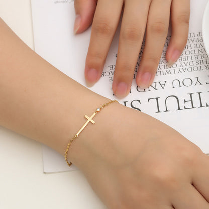 Ethnic Style Cross Bracelet For Women In Gold Copper With Zircon Inlay