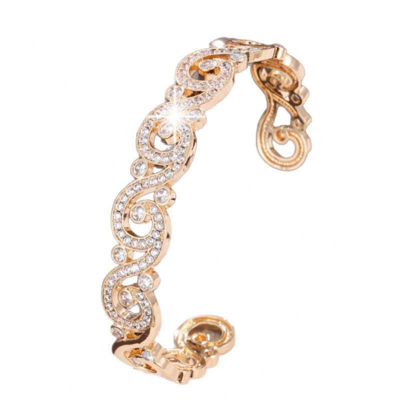 Elegant Inlay Bangle Crafted From Copper With Zircon Inlay And Gold Electroplated Finish