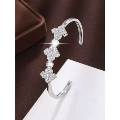 Electroplated Gold Copper Bangle With Zircon Inlay Featuring Elegant Flowers Design