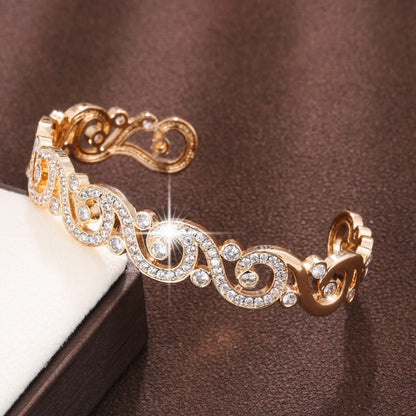 Elegant Inlay Bangle Crafted From Copper With Zircon Inlay And Gold Electroplated Finish