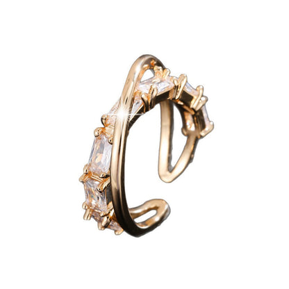 Novelty Geometric Open Ring For Women In Electroplated Copper With Zircon Inlay