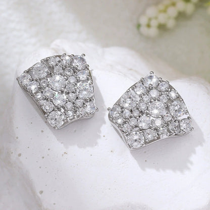 Square Stud Earrings For Women Featuring Electroplated Finish And Copper Ear Pins With Rhinestone Inlay