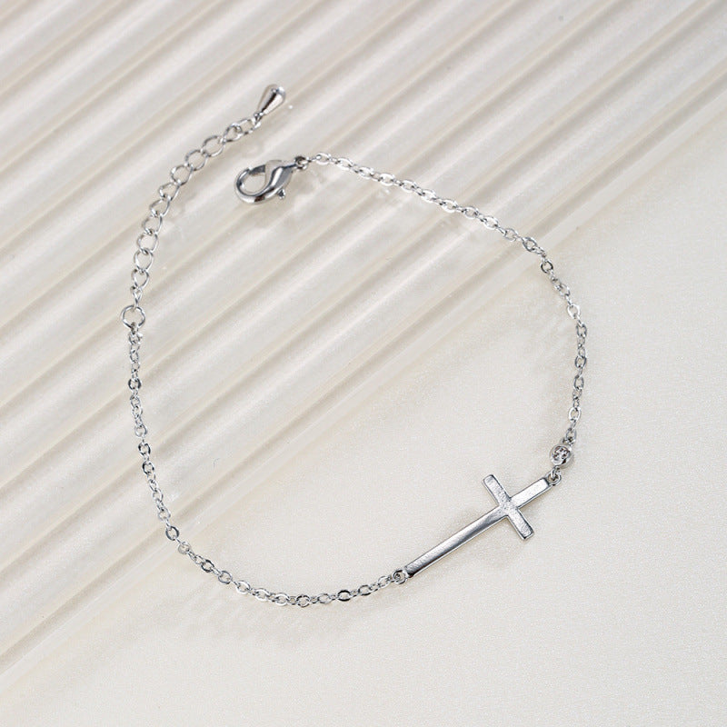 Ethnic Style Cross Bracelet For Women In Gold Copper With Zircon Inlay