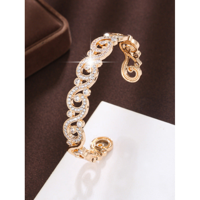 Elegant Inlay Bangle Crafted From Copper With Zircon Inlay And Gold Electroplated Finish