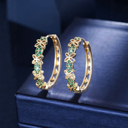 Butterfly Earrings For Women In Real Gold Plated Copper With Zircon Inlay, Elegant Jewelry Accessory