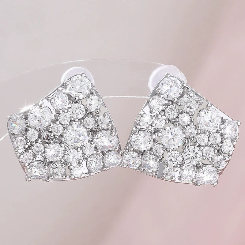 Square Stud Earrings For Women Featuring Electroplated Finish And Copper Ear Pins With Rhinestone Inlay