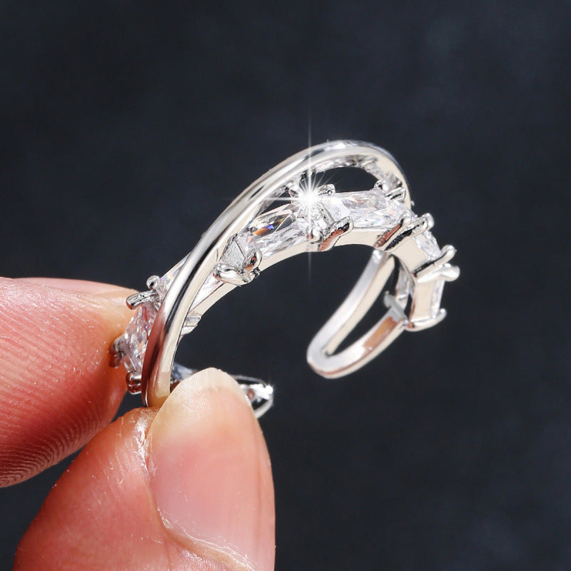 Novelty Geometric Open Ring For Women In Electroplated Copper With Zircon Inlay
