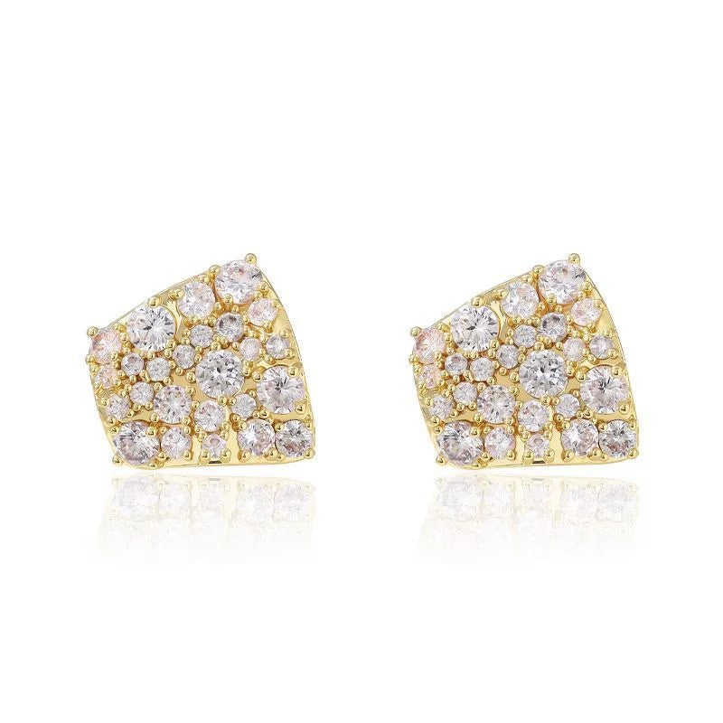 Square Stud Earrings For Women Featuring Electroplated Finish And Copper Ear Pins With Rhinestone Inlay