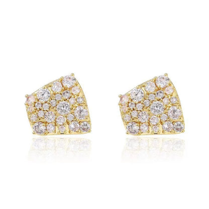Square Stud Earrings For Women Featuring Electroplated Finish And Copper Ear Pins With Rhinestone Inlay