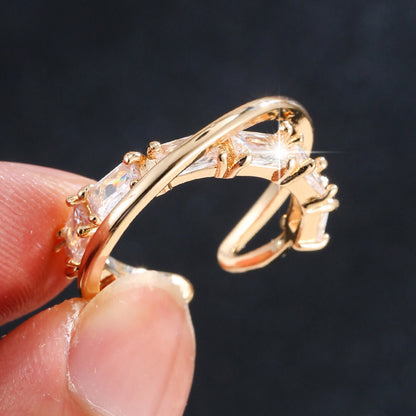 Novelty Geometric Open Ring For Women In Electroplated Copper With Zircon Inlay