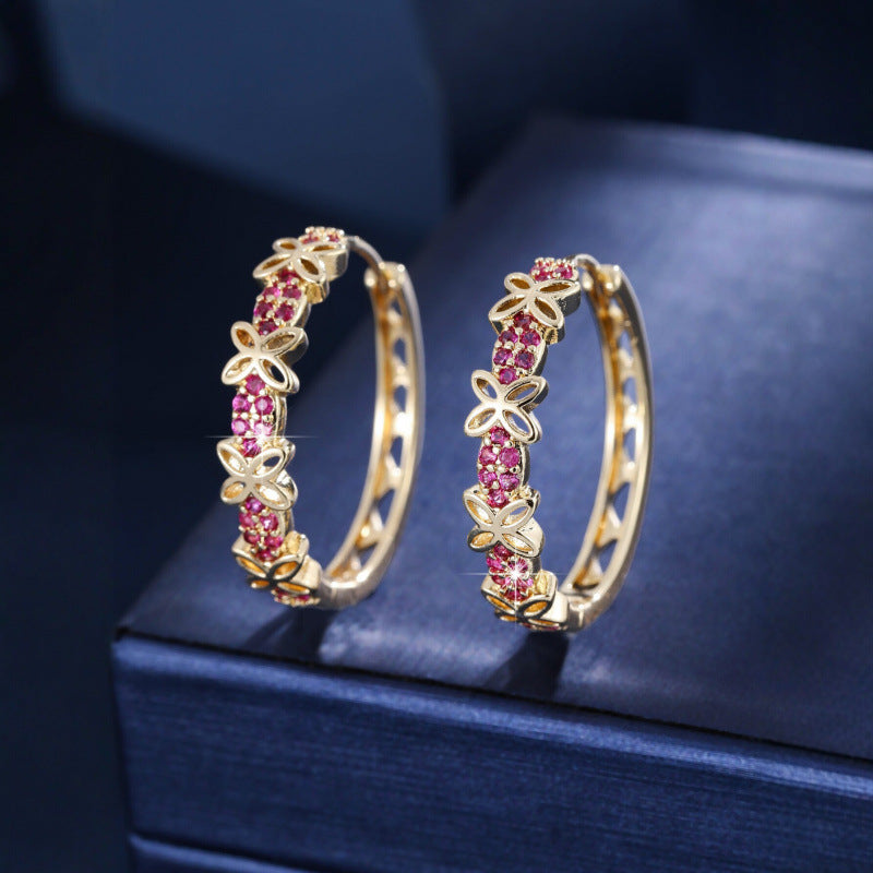 Butterfly Earrings For Women In Real Gold Plated Copper With Zircon Inlay, Elegant Jewelry Accessory