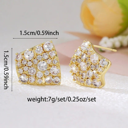 Square Stud Earrings For Women Featuring Electroplated Finish And Copper Ear Pins With Rhinestone Inlay