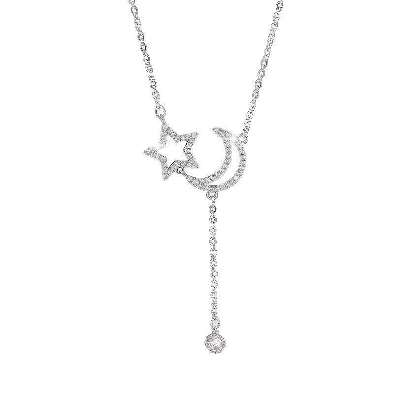 Moon Necklace For Women In Electroplated Copper With Zircon Inlay And Cable Chain
